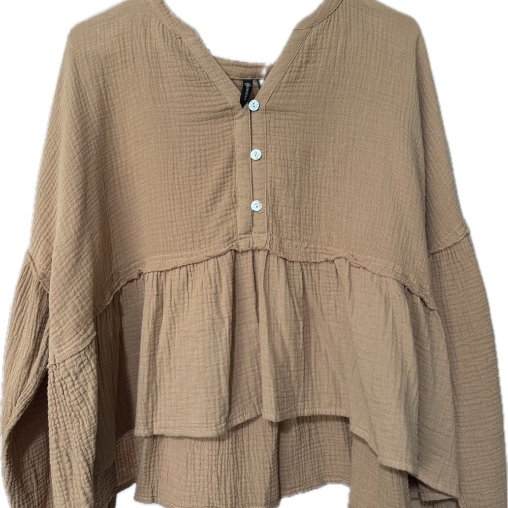 Women's Tan Button-Up Top
